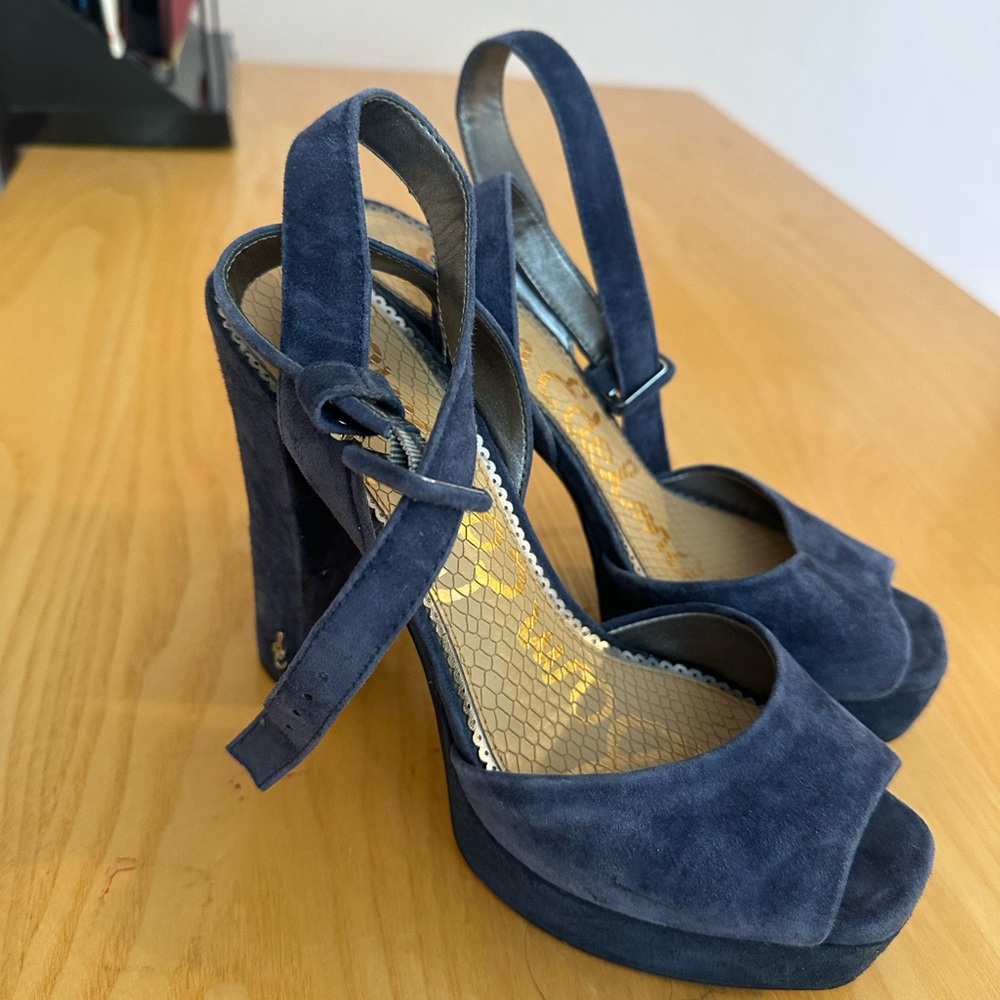 Sam Edelman Navy Suede Platform Slingback Heels